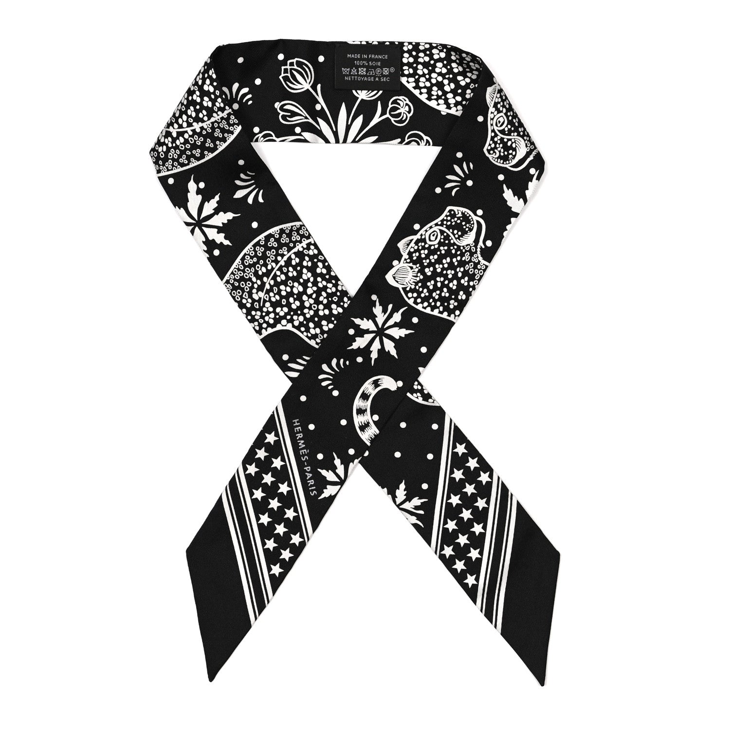Hermes Silk Les Leopards Twilly Black White 1 of 3