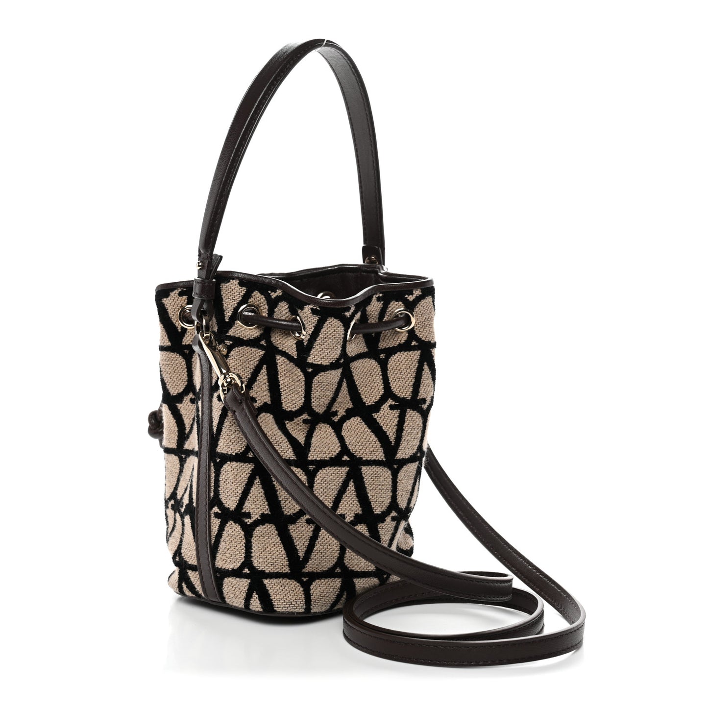 Toile Iconographe Nappa Mini Vlogo Signature Bucket Bag Naturale Black Fondant