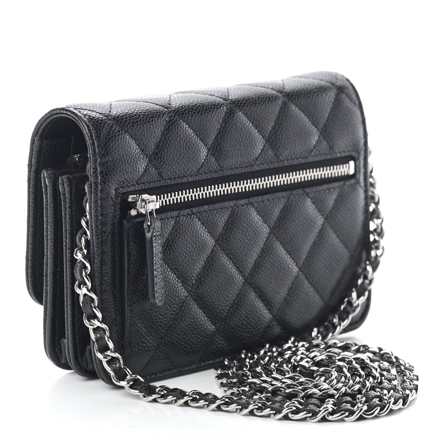 Caviar Quilted Mini Wallet On Chain WOC Black