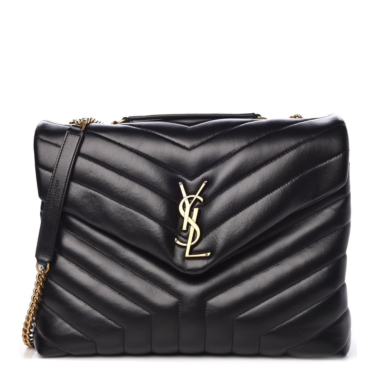 Calfskin Y Quilted Monogram Medium Loulou Chain Satchel Black