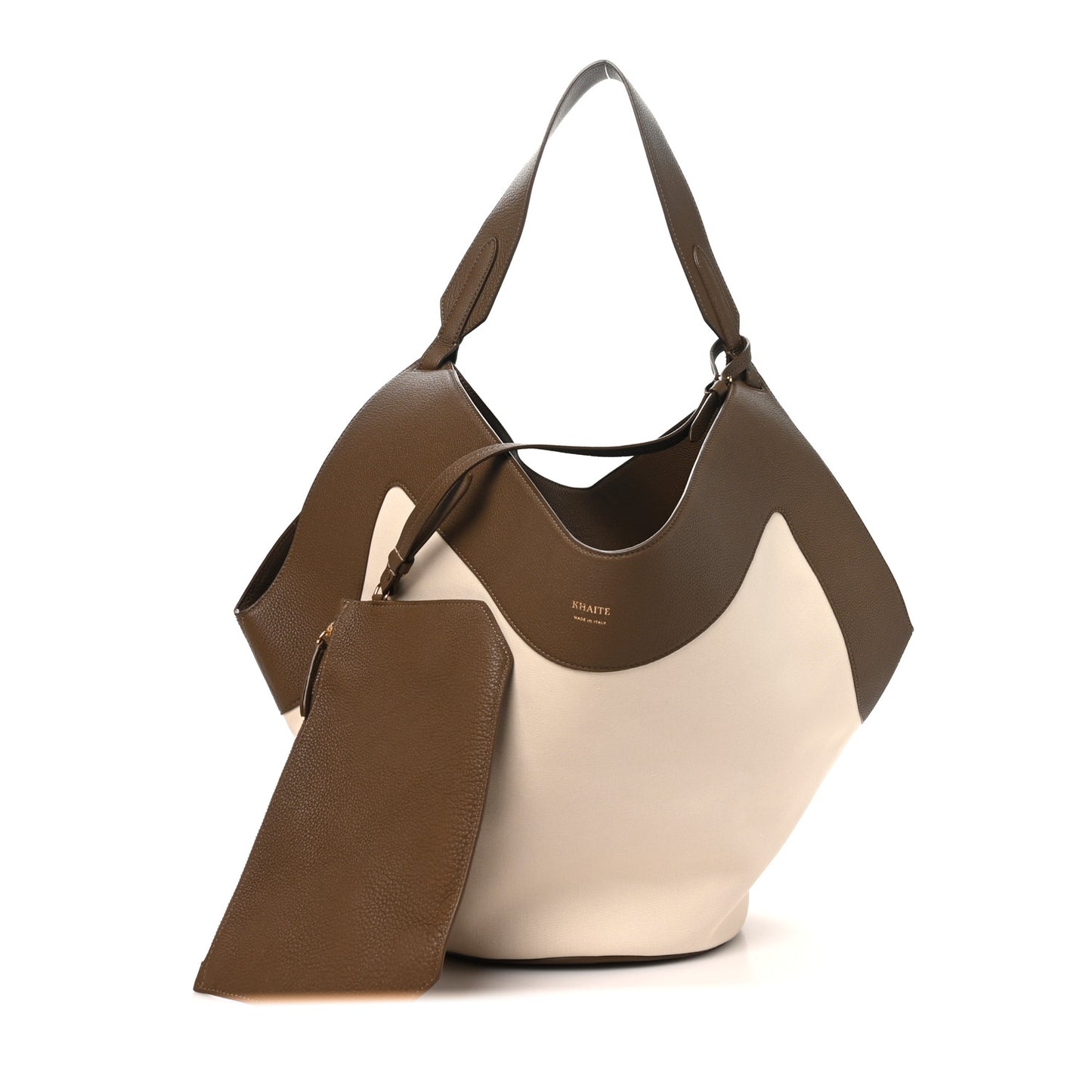 Canvas Calfskin Medium Lotus Tote Cream Dark Olive