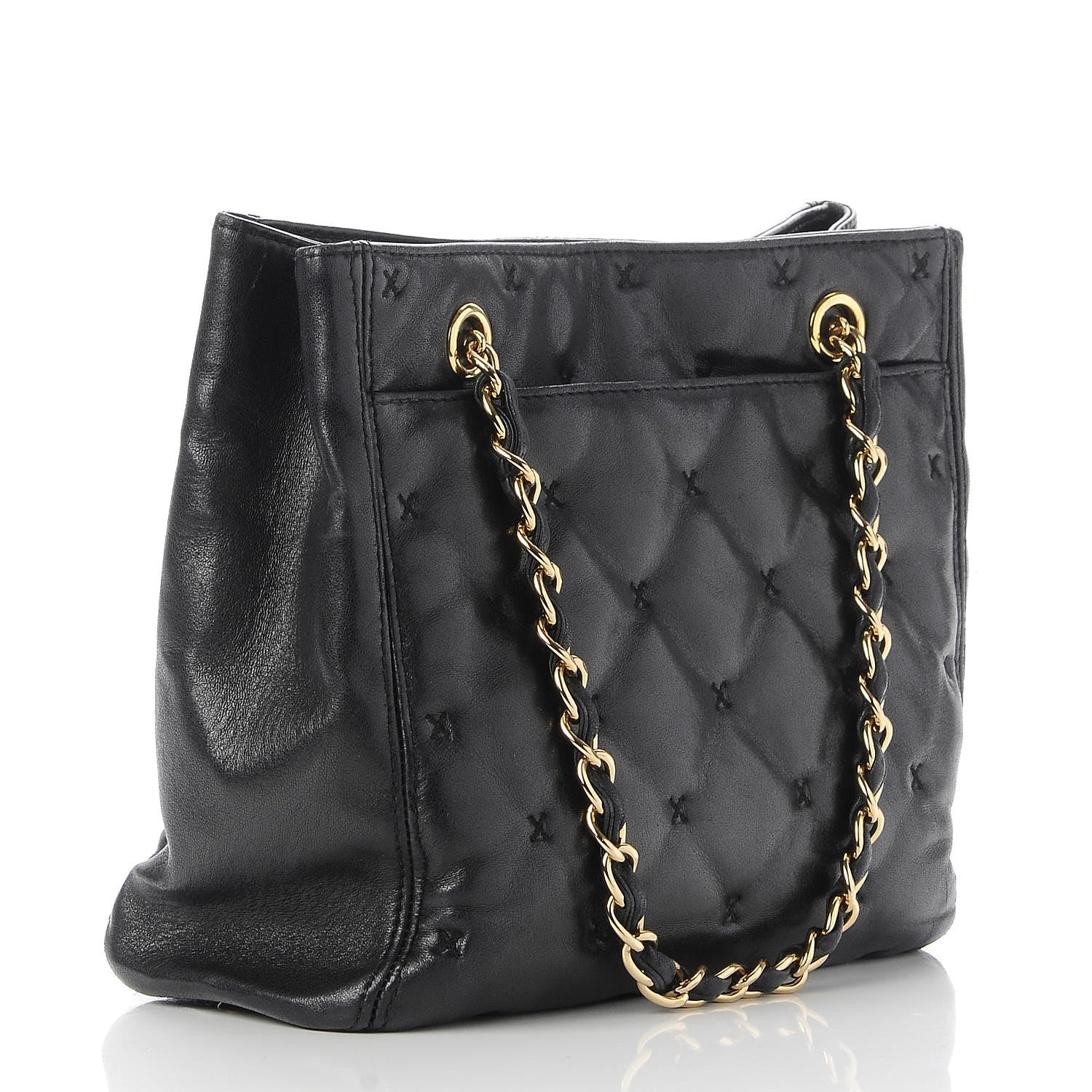 Chanel Lambskin Cross Stitch Shopper Tote Black 3 of 8