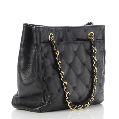 Chanel Lambskin Cross Stitch Shopper Tote Black 3 of 8
