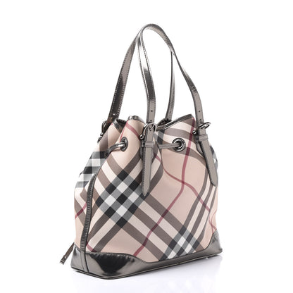 Burberry Metallic Calfskin Nova Check Tote Pewter 2 of 8