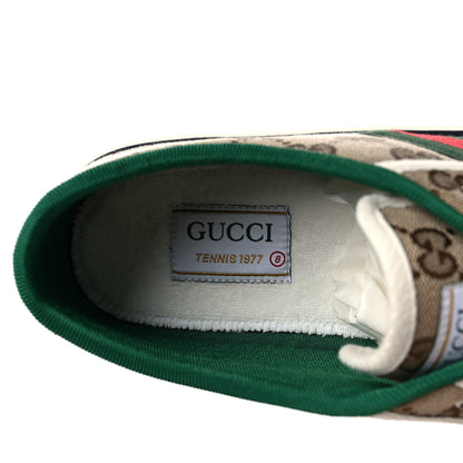 Gucci GG Monogram Web Mens 1977 Tennis Sneakers 8 Beige Ebony Mystic White 7 of 8