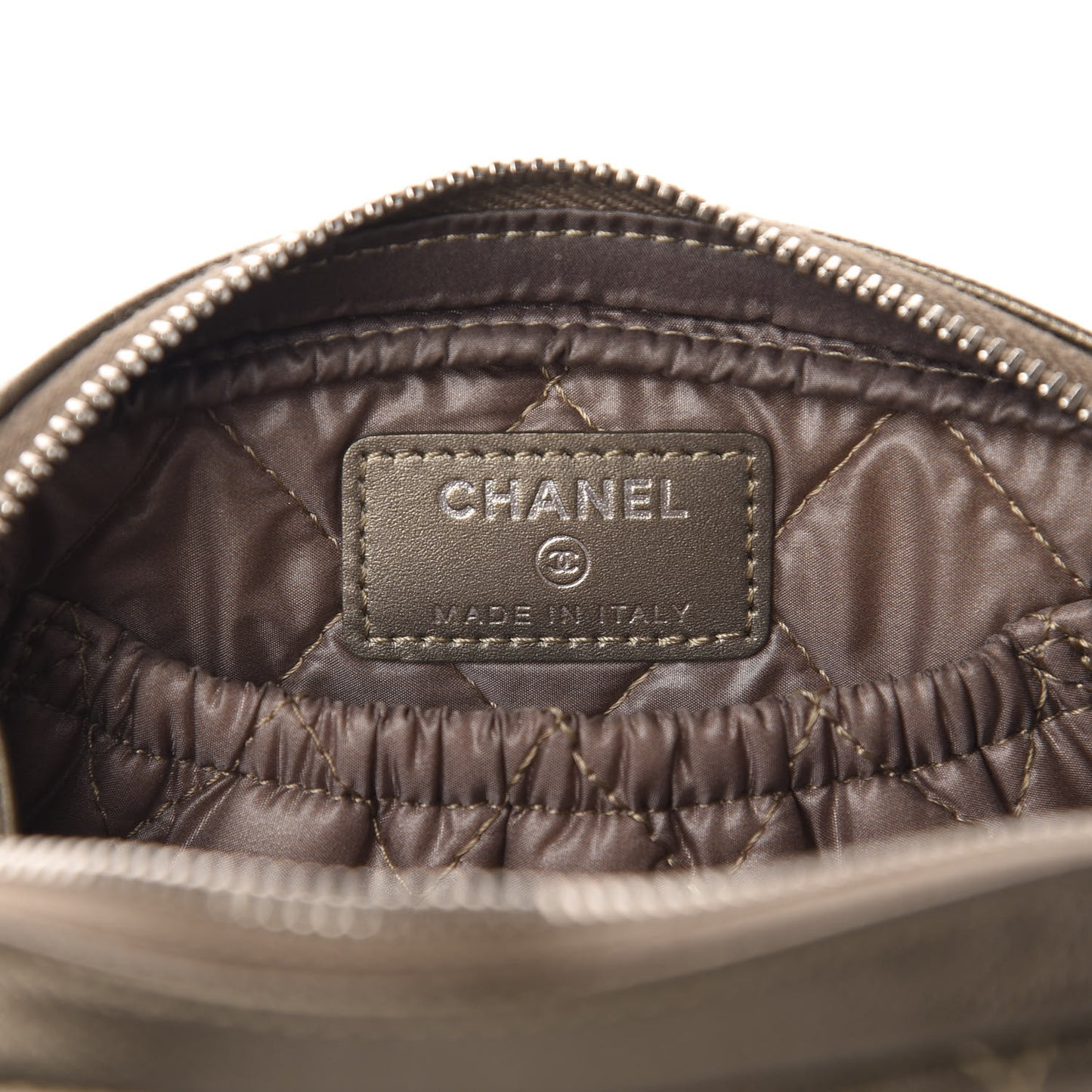 Metallic Caviar Quilted Small Curvy Pouch Cosmetic Case Bronze