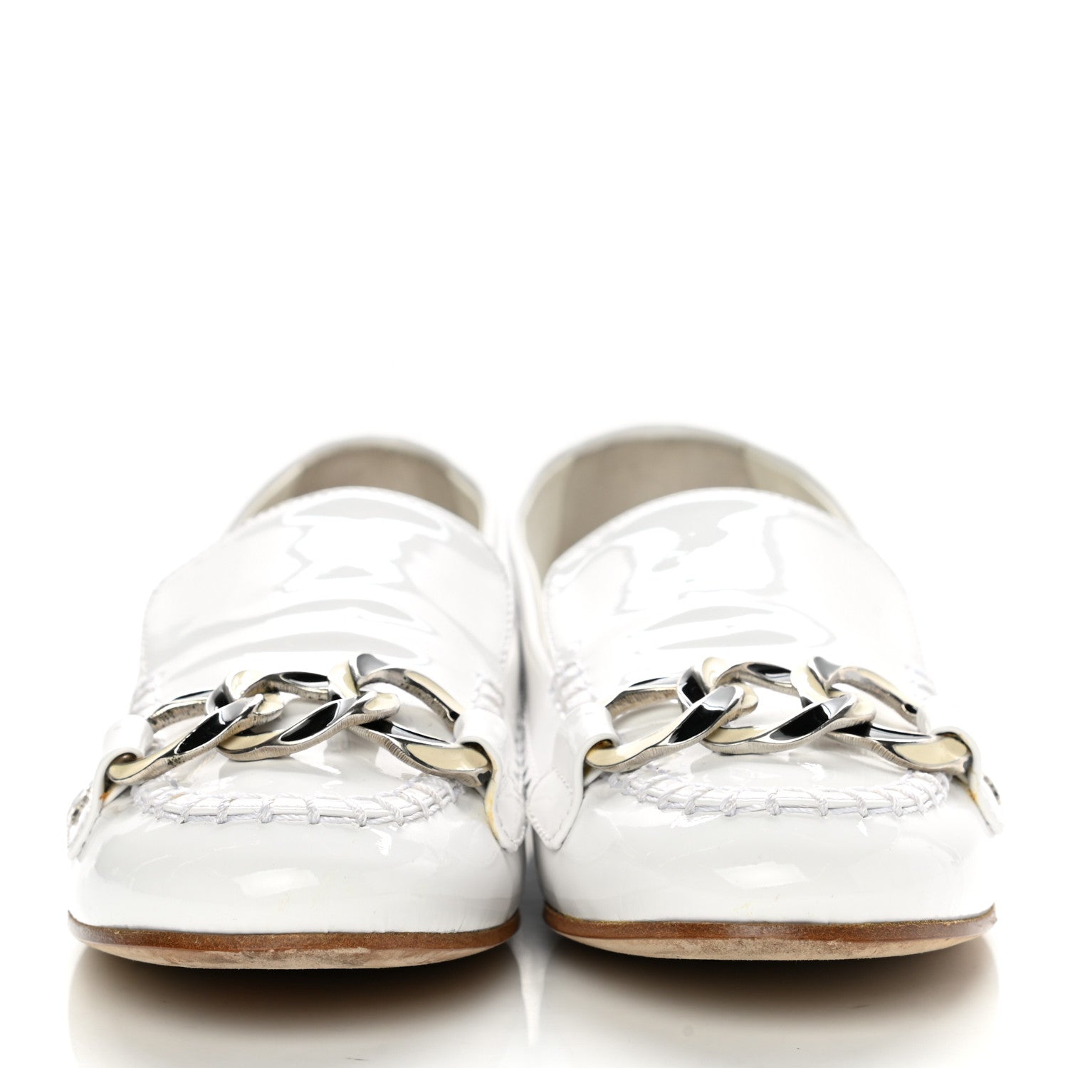 Chanel Patent CC Mocassin Loafers 38 White 2 of 9