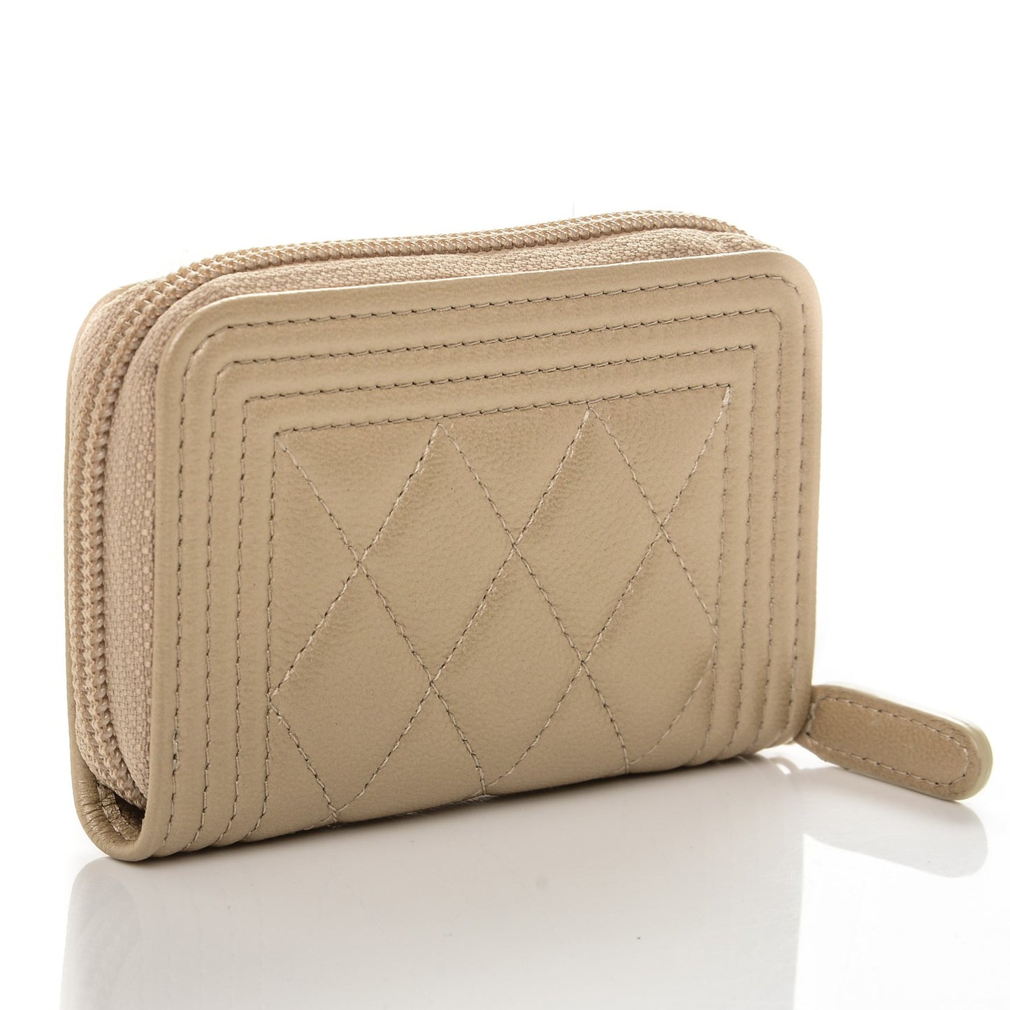 Metallic Caviar Quilted Boy Zip Around Coin Purse Wallet Light Gold
