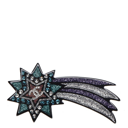 Chanel Glittered Resin Strass Shooting Star Brooch Silver Purple Green 1 of 5