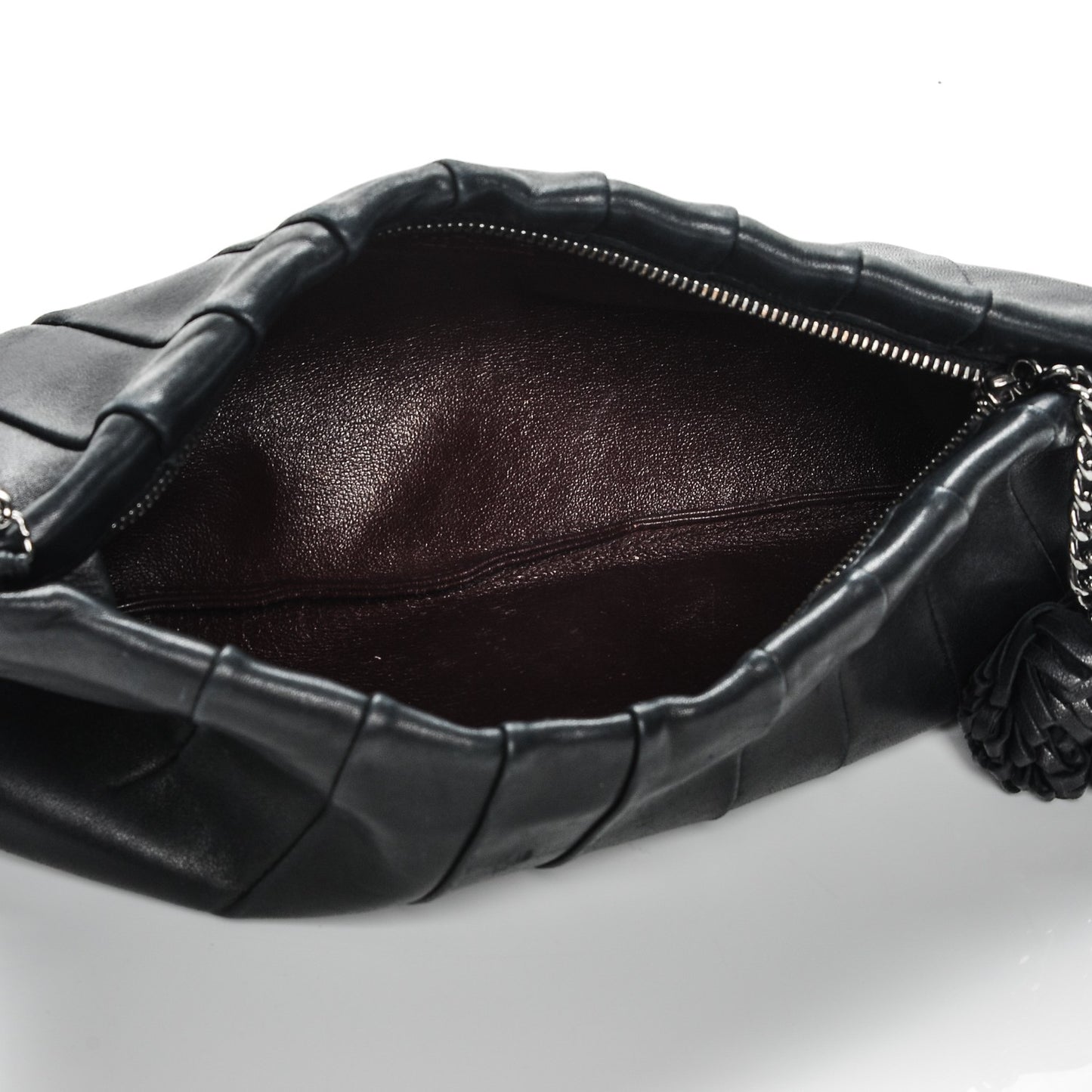 Lambskin Pleated Tassel Shoulder Bag Black