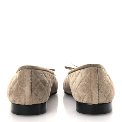 Chanel Suede Calfskin Quilted Cap Toe CC Ballerina Flats 36.5 Dark Beige 6 of 12