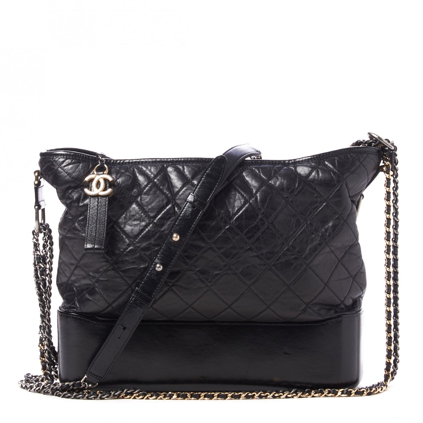 Aged Calfskin Quilted Large Gabrielle Hobo Black