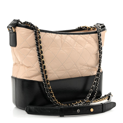 Chanel Aged Calfskin Quilted Medium Gabrielle Hobo Beige Black 3 of 10