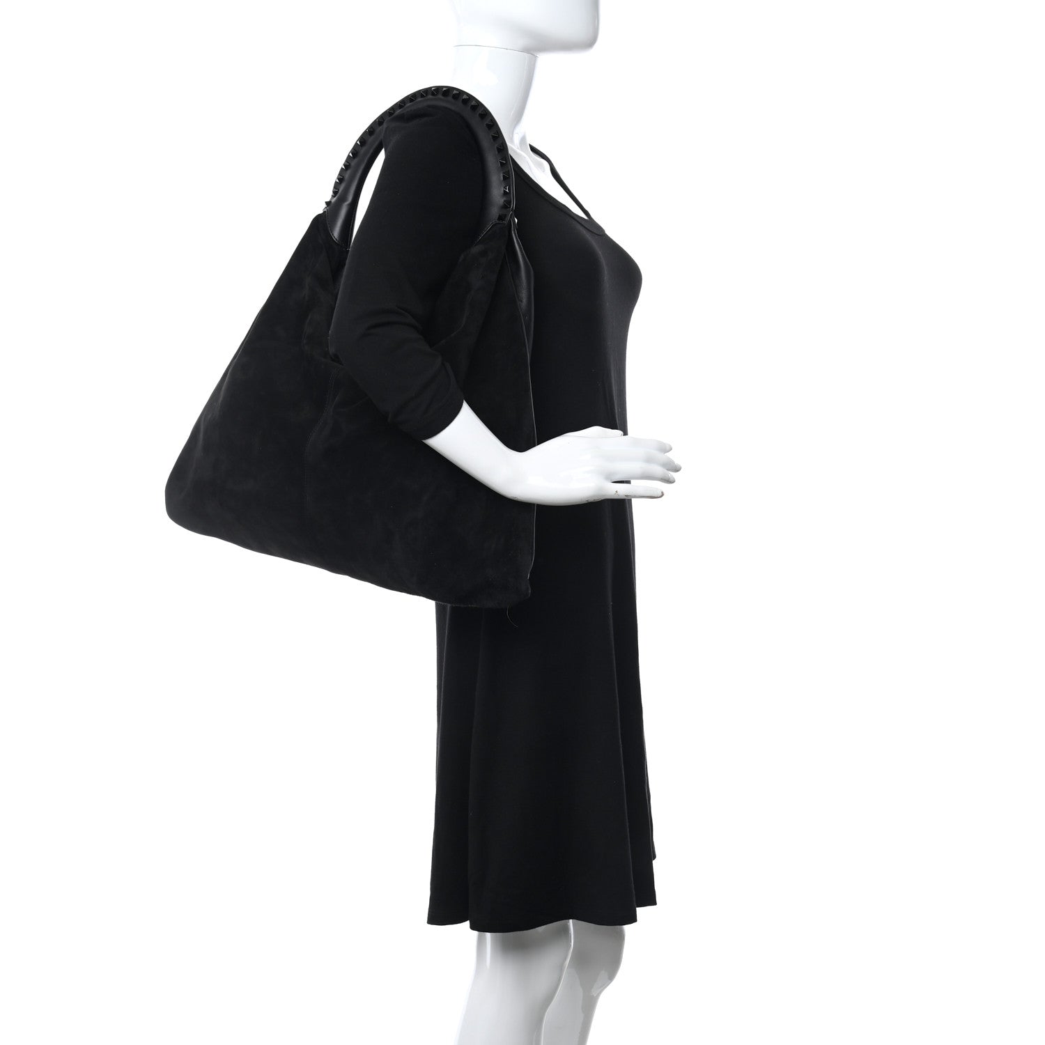 Valentino Garavani Calfskin Suede Rockstud Hobo Black 2 of 9