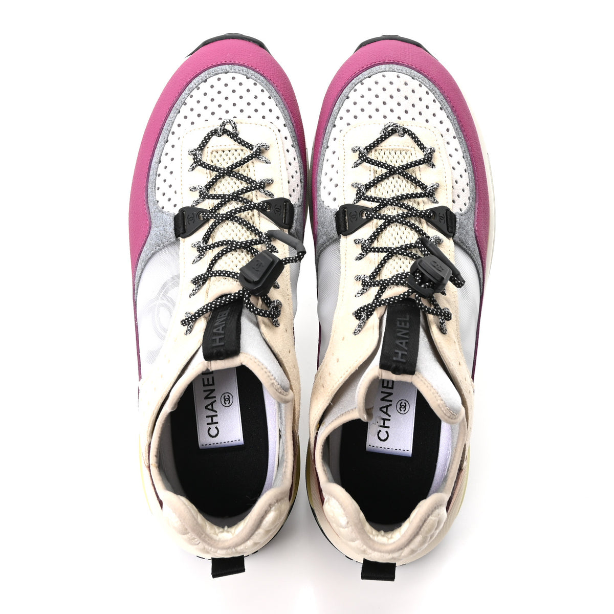 Fabric Suede Calfskin Mesh Womens CC Sneakers 41 Purple Ivory White