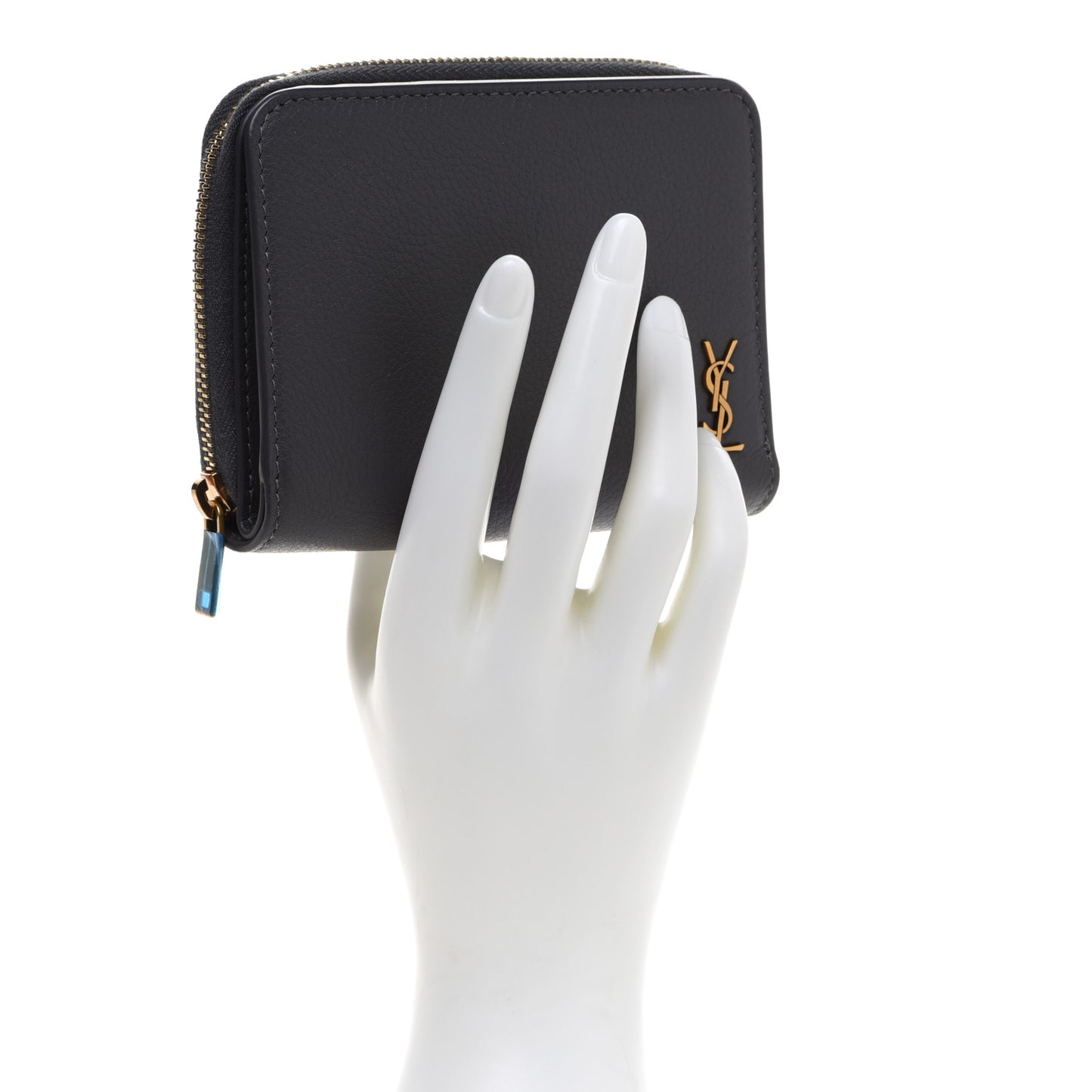 Grained Calfskin Tiny Monogram Compact Zip Around Wallet Grey