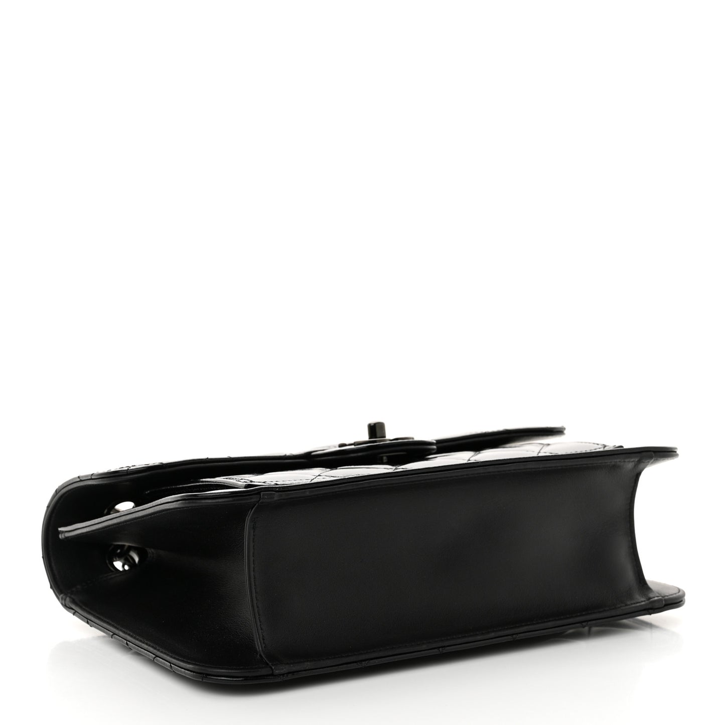 Shiny Crumpled Calfskin Quilted Large Double You Flap So Black