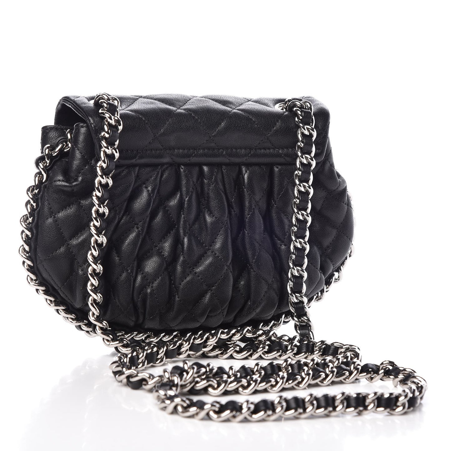 Washed Lambskin Quilted Mini Chain Around Flap Black