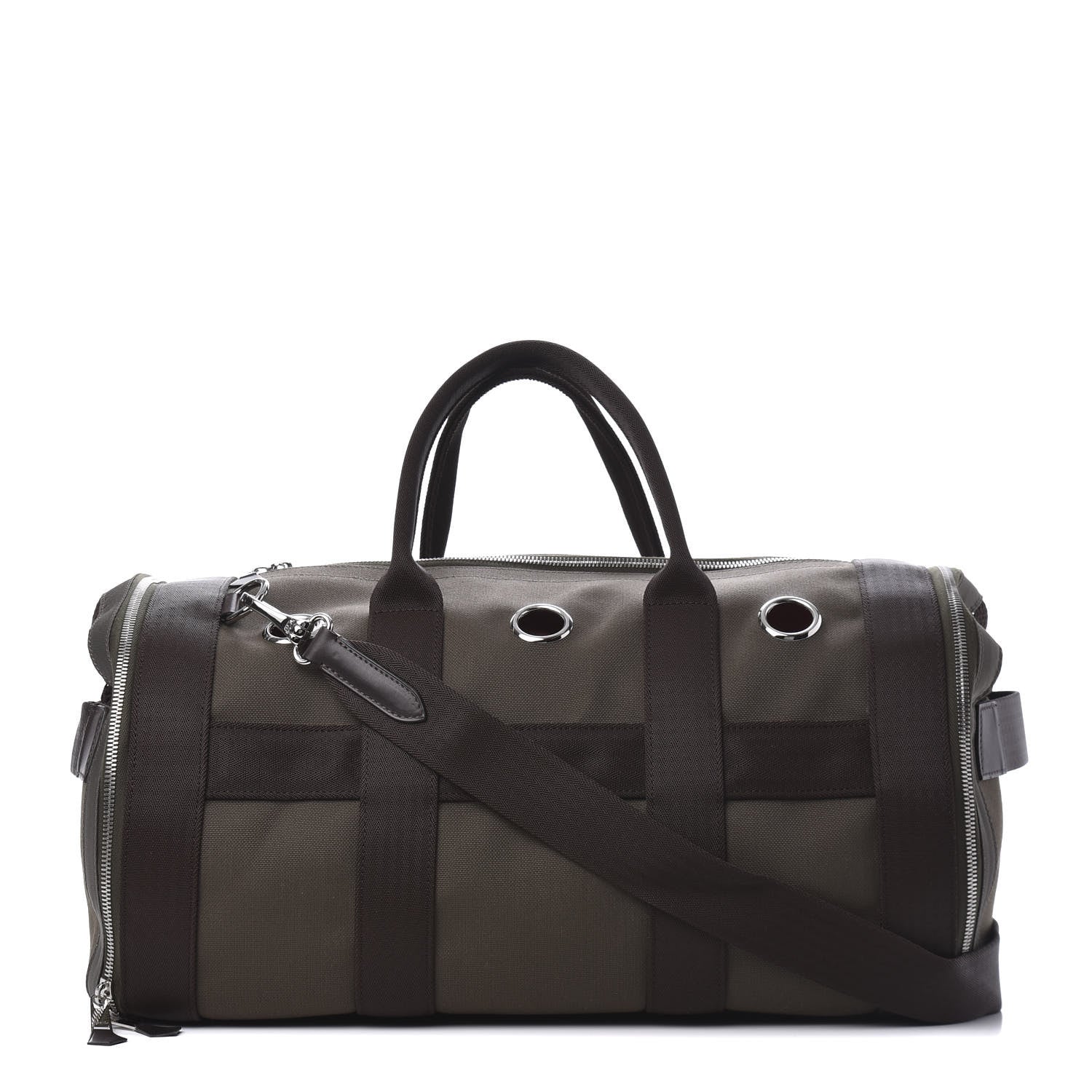 Hermes Fabric Carrying Dog Bag Kaki Feu 1 of 15