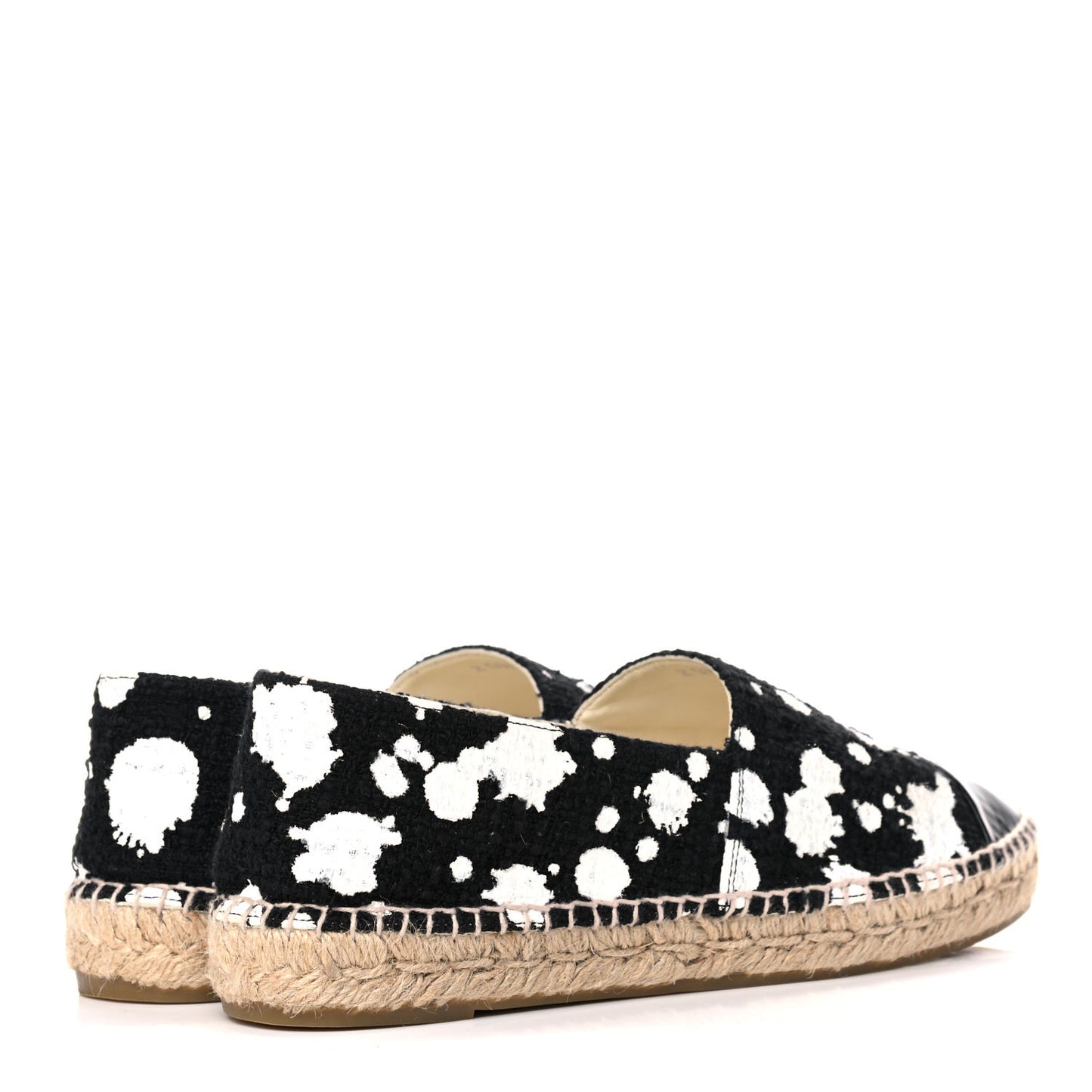 Patent Tweed Splatter Paint Print Cap Toe CC Espadrilles 41 Black White