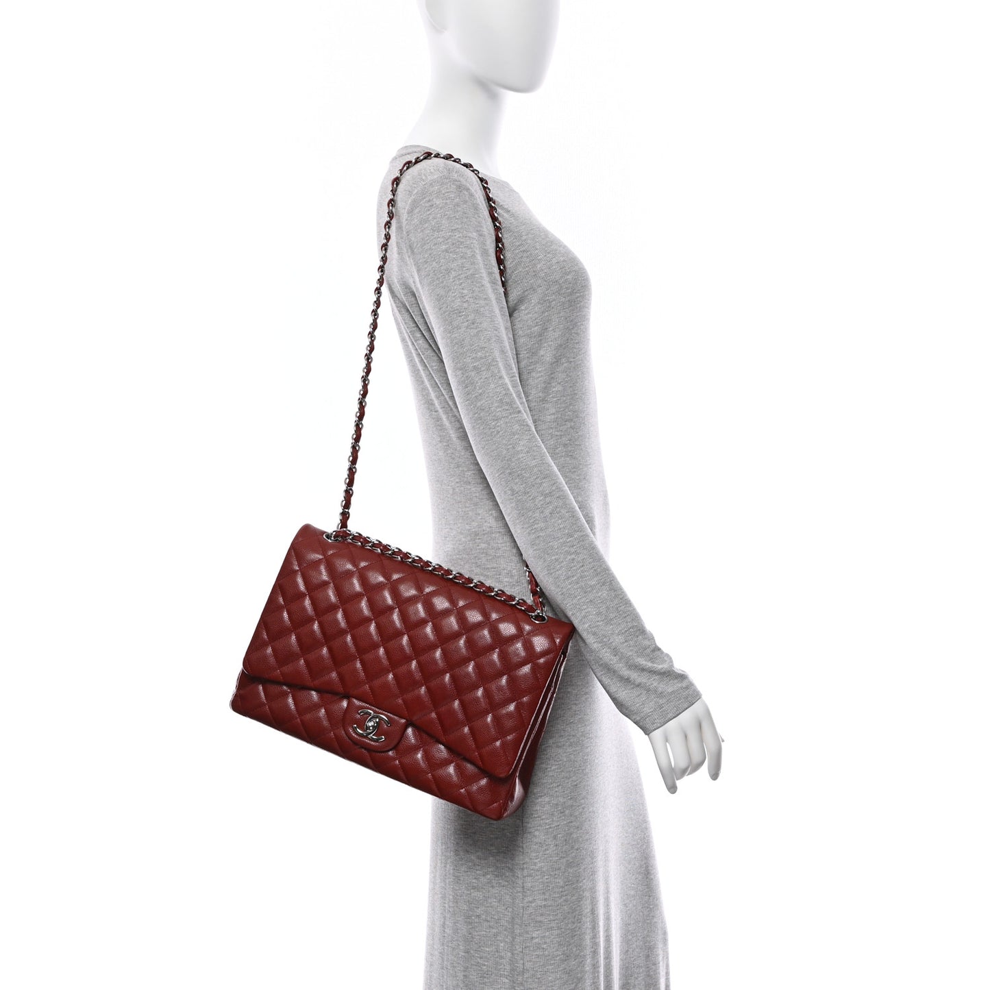 Caviar Quilted Maxi Double Flap Dark Red