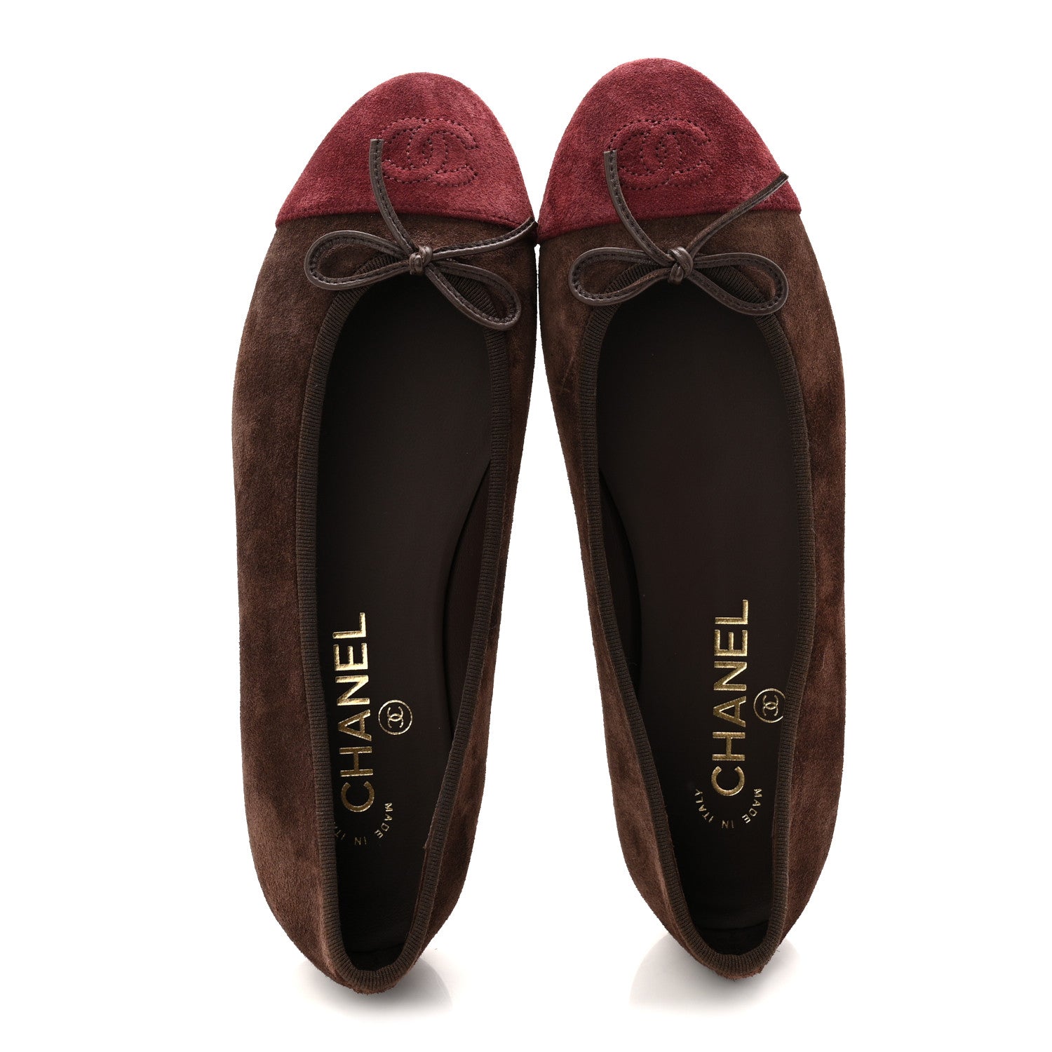 Chanel Suede Calfskin Cap Toe CC Ballerina Flats 37.5 Dark Brown Burgundy 2 of 10