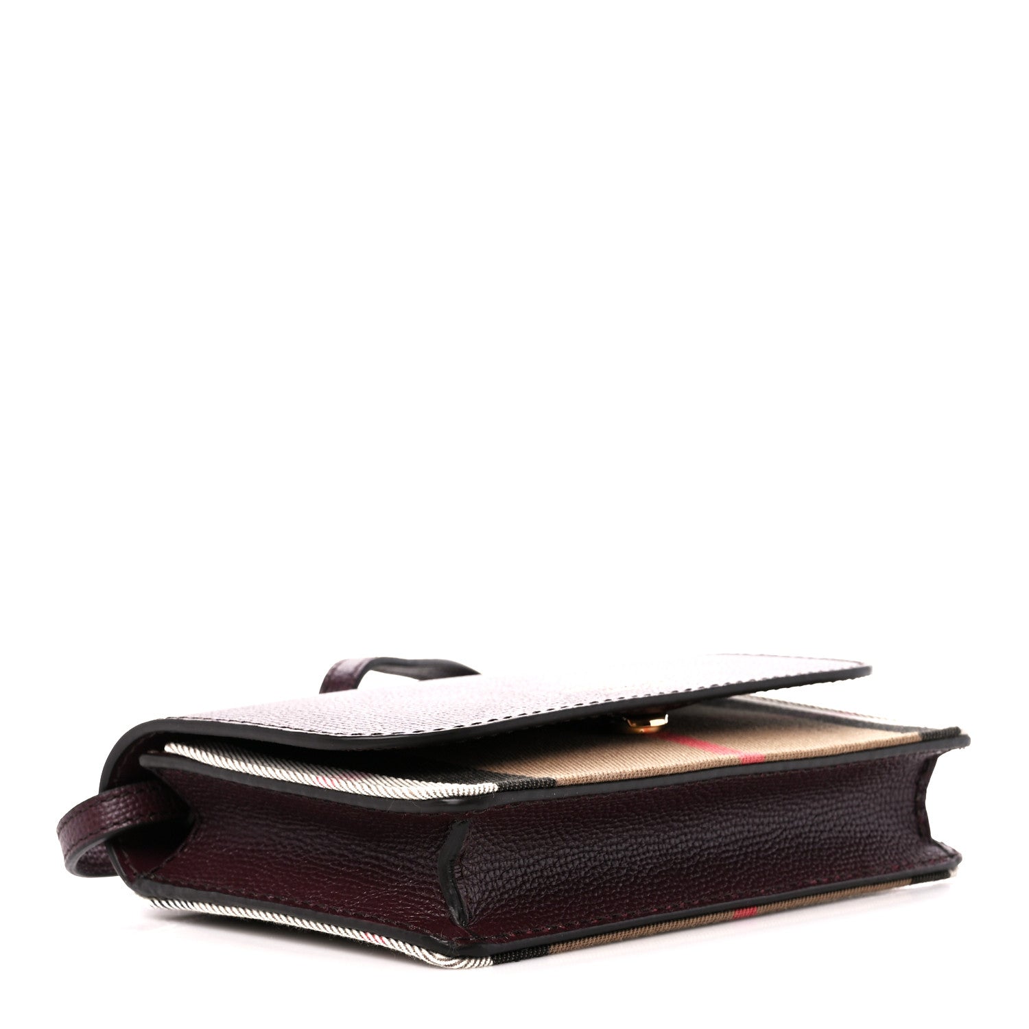 Burberry Grained Calfskin House Check Tartan Mix Hampshire Wallet On Chain Burgundy 4 of 9