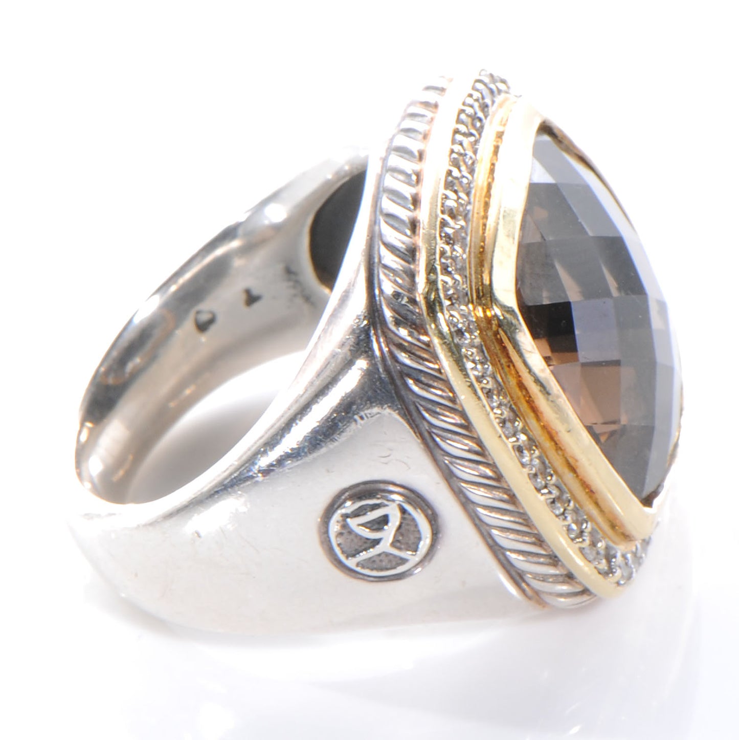 Sterling Silver 18K Yellow Gold Diamond Smoky Quartz 14mm Albion Statement Ring 54 7