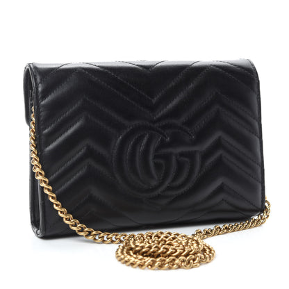 Gucci Calfskin Matelasse GG Marmont Chain Wallet Black 3 of 10