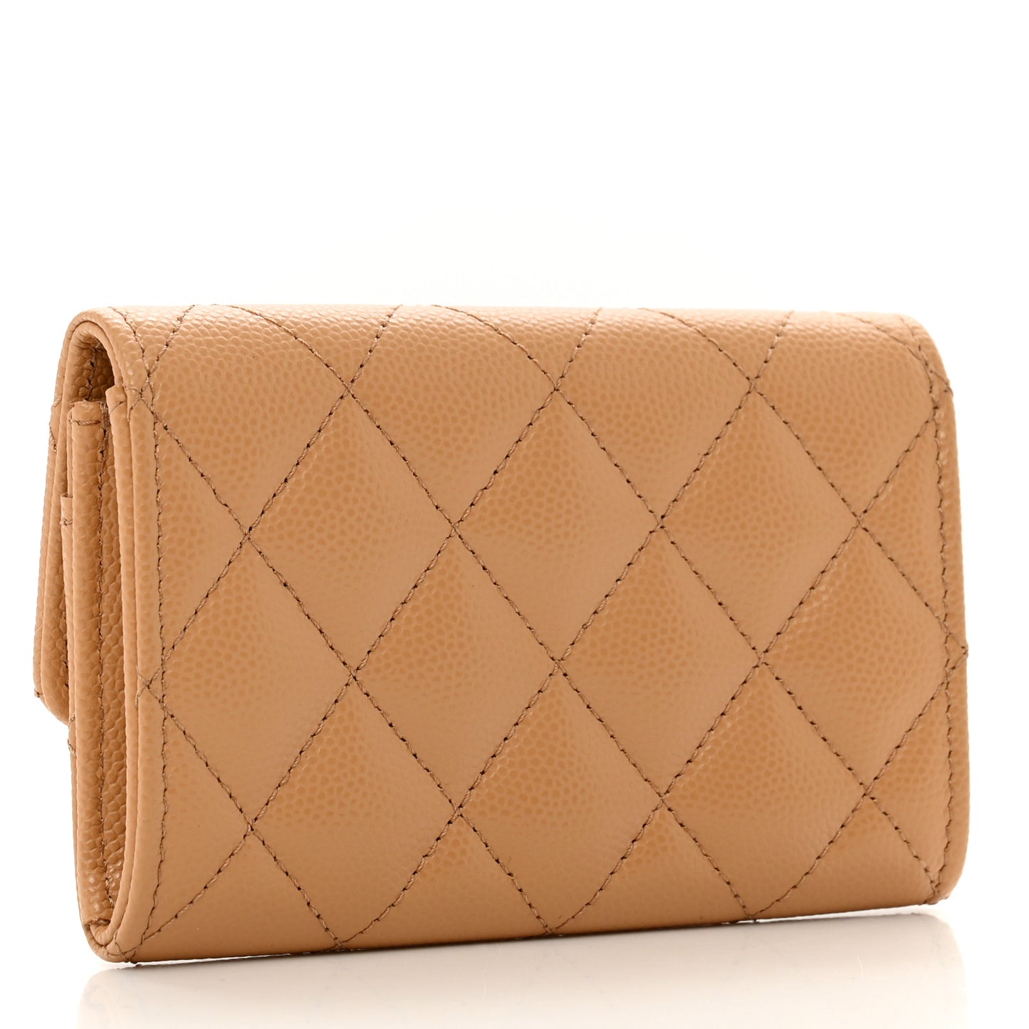 Shiny Caviar Enamel Quilted CC Flap Card Holder Beige