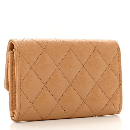 Chanel Shiny Caviar Enamel Quilted CC Flap Card Holder Beige 3 of 9