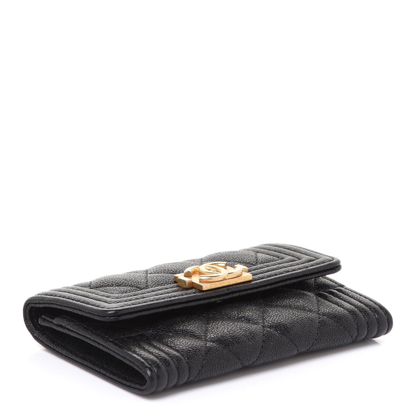 Caviar Quilted Boy Flap Card Holder Black