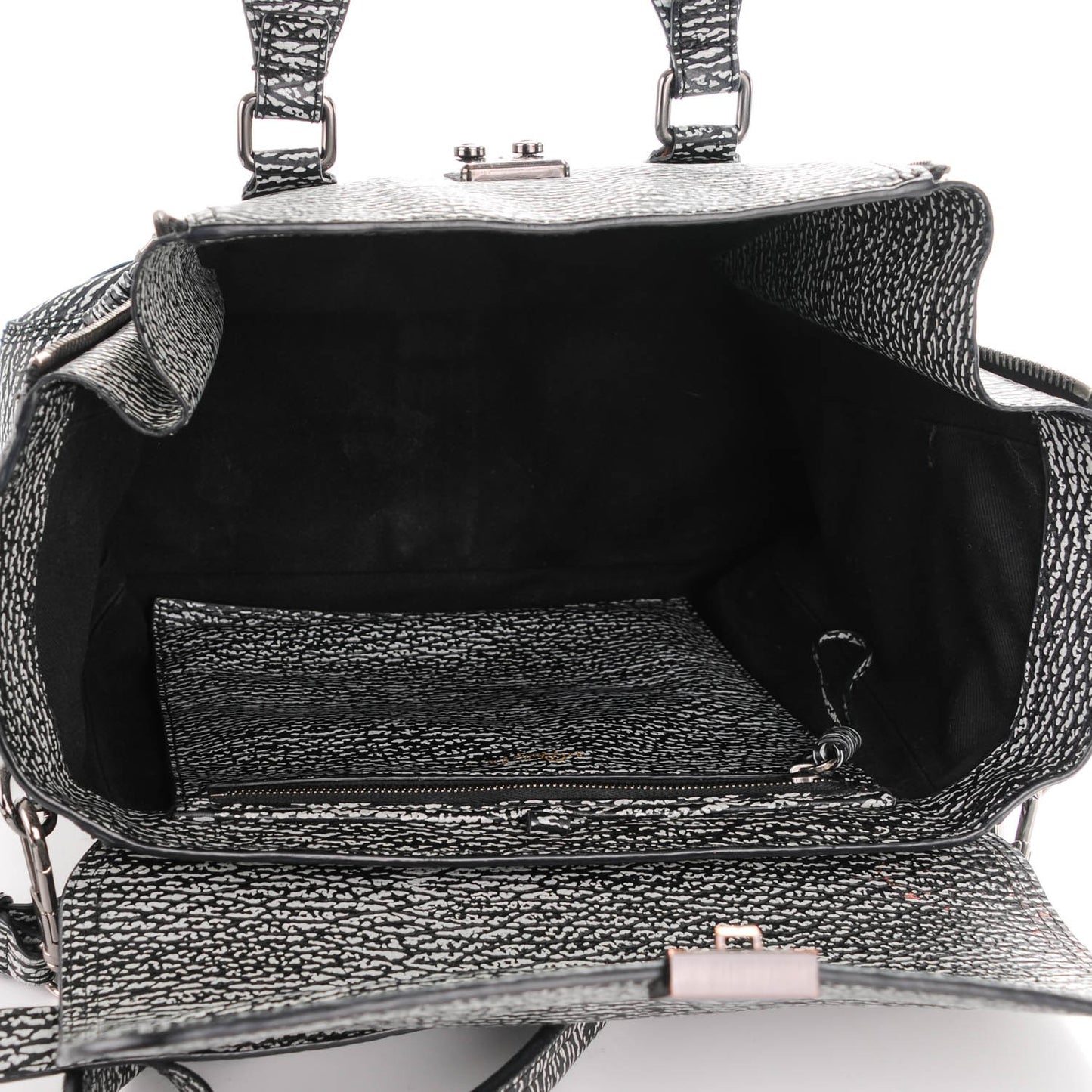 3.1 Textured Calfskin Medium Pashli Satchel Black Cream
