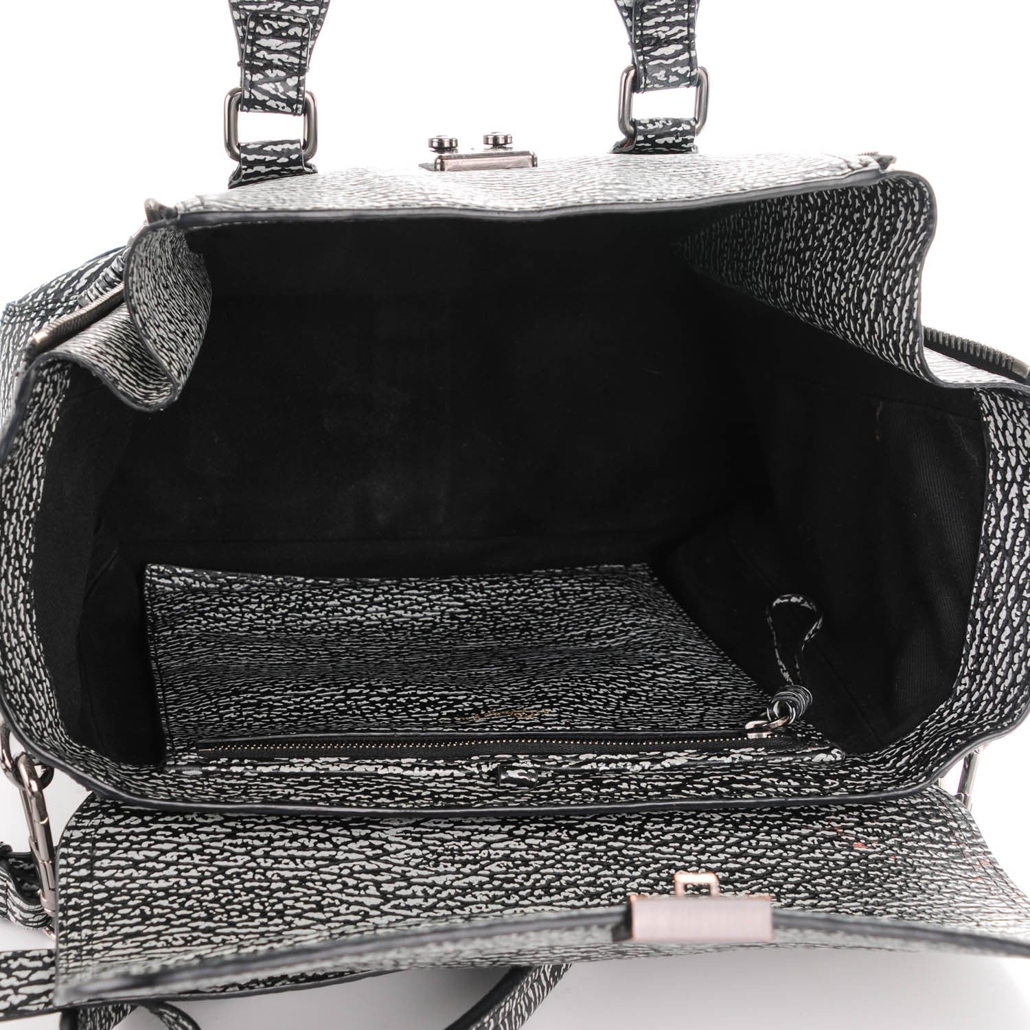 3.1 Phillip Lim 3.1 Textured Calfskin Medium Pashli Satchel Black Cream 5 of 9