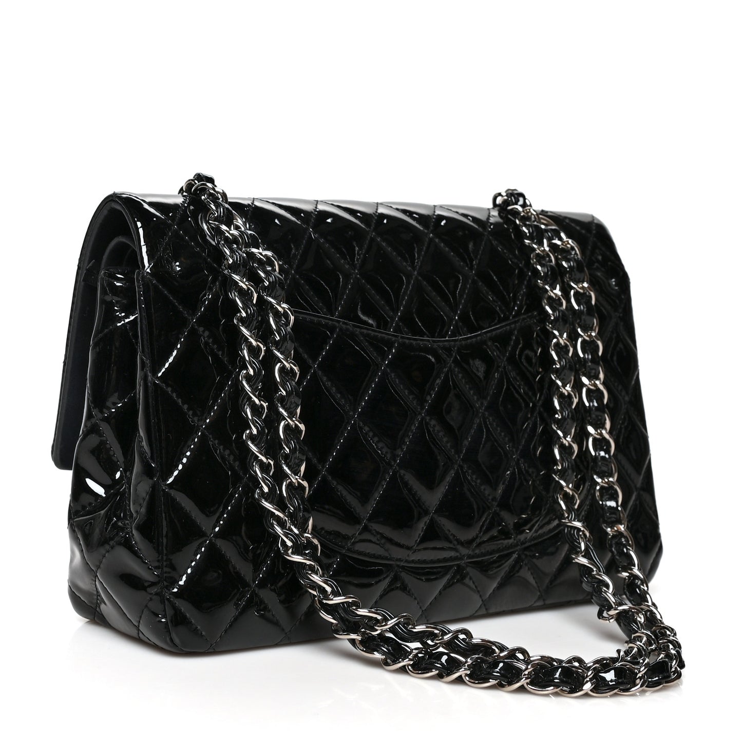 Patent Quilted Medium Double Flap Black