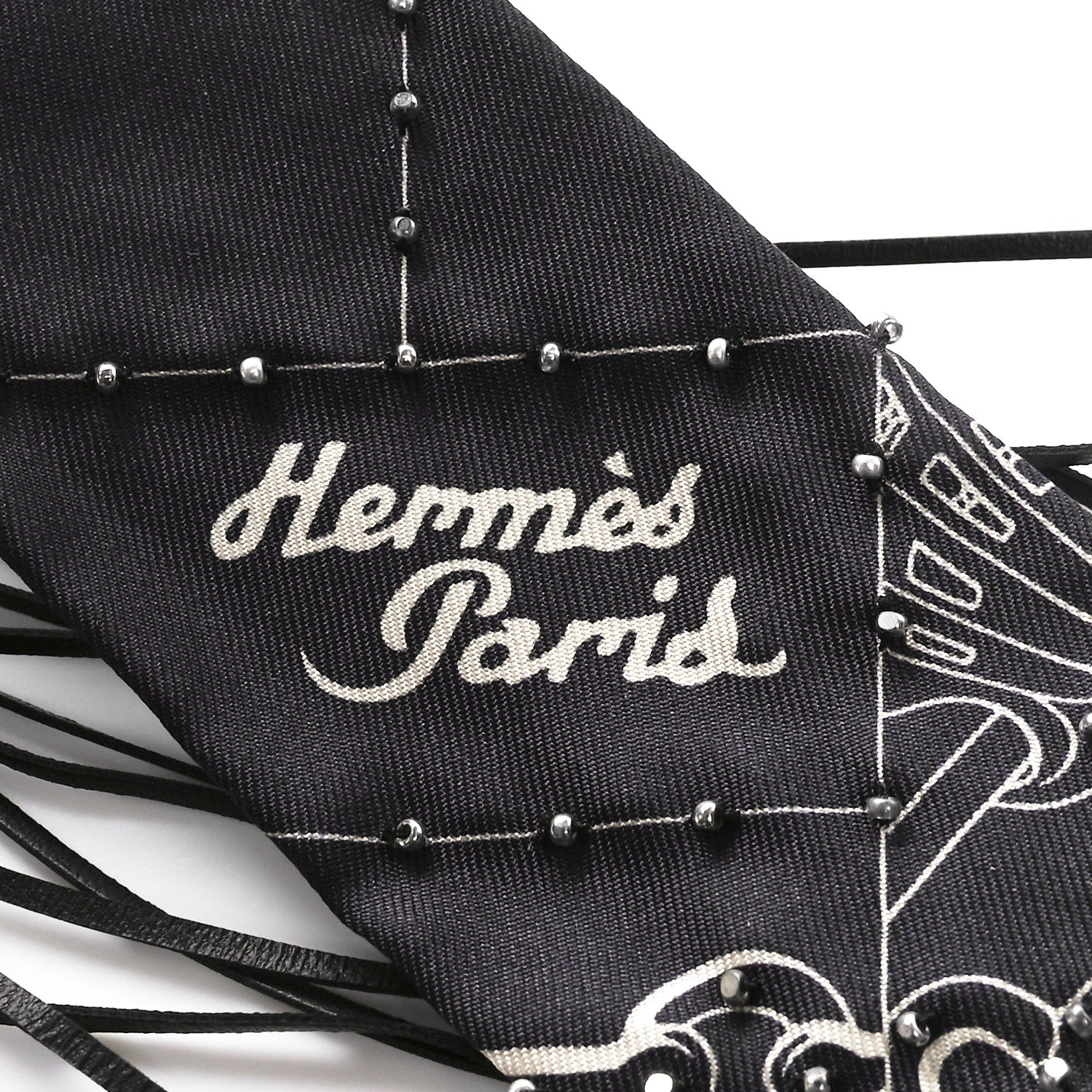 Hermes Silk Beaded Cliquetis Finesse Fringed Twilly Bleu Black 7 of 12