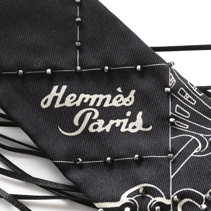 Hermes Silk Beaded Cliquetis Finesse Fringed Twilly Bleu Black 7 of 12