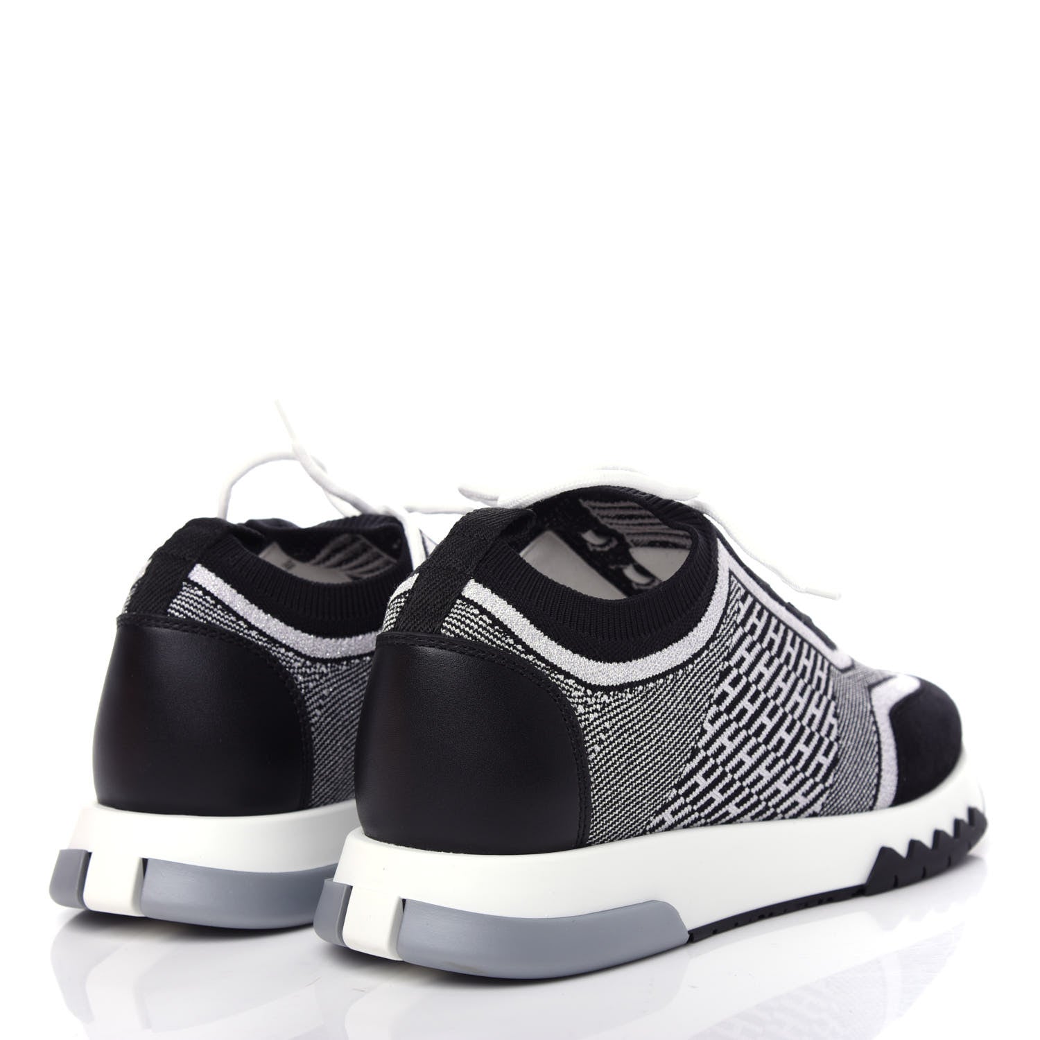Hermes Knit Calfskin Suede Goatskin Bi-Color Womens Addict Sneakers 38 Black White 4 of 11