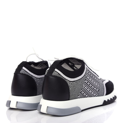 Hermes Knit Calfskin Suede Goatskin Bi-Color Womens Addict Sneakers 38 Black White 4 of 11