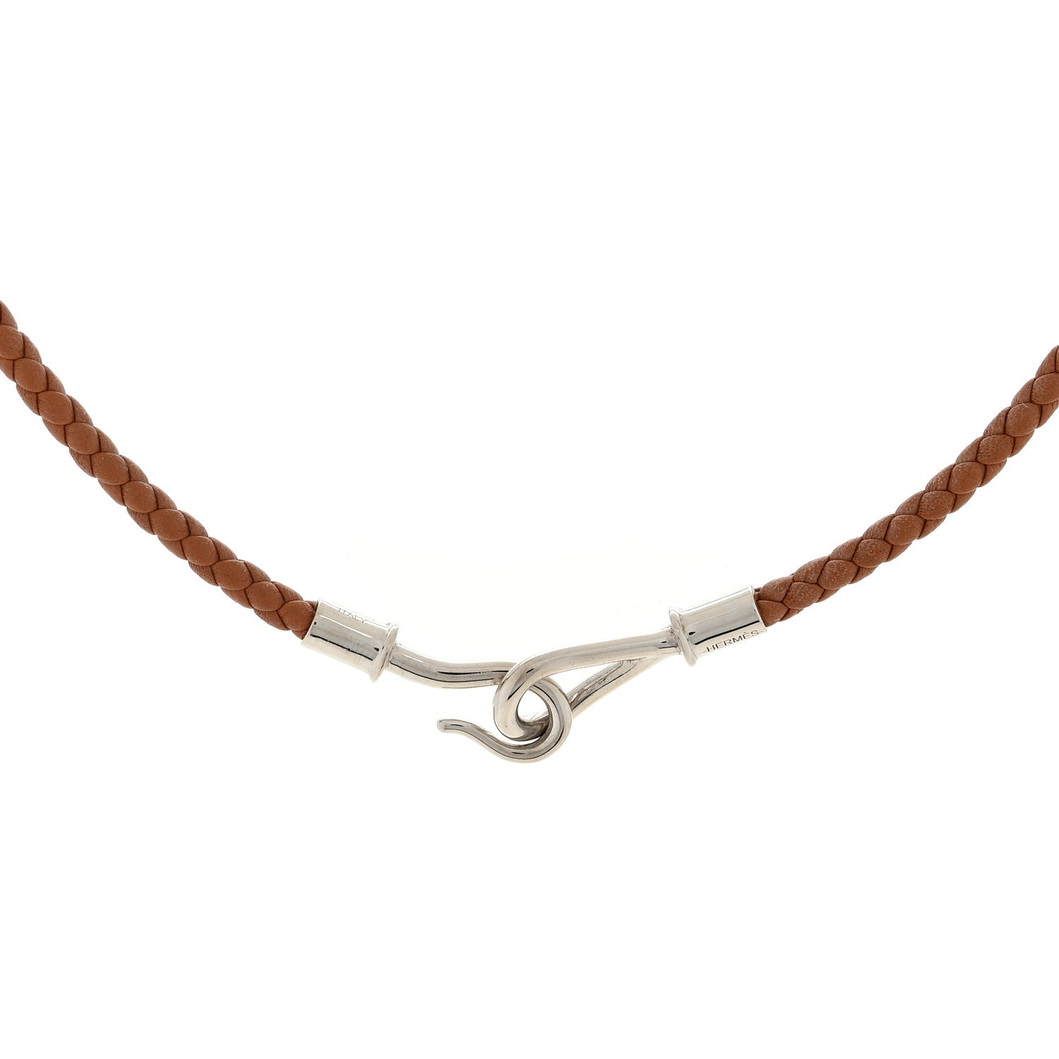 Hermes Woven Leather Jumbo Hook Choker Necklace Brown 1 of 6