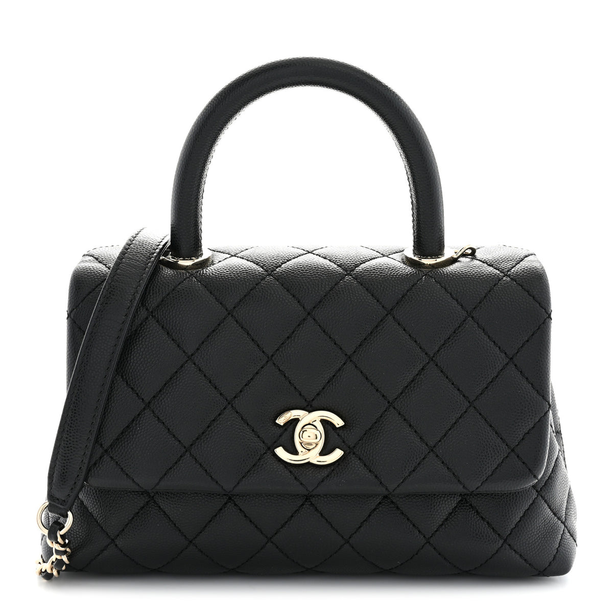 Caviar Quilted Mini Coco Handle Flap Black
