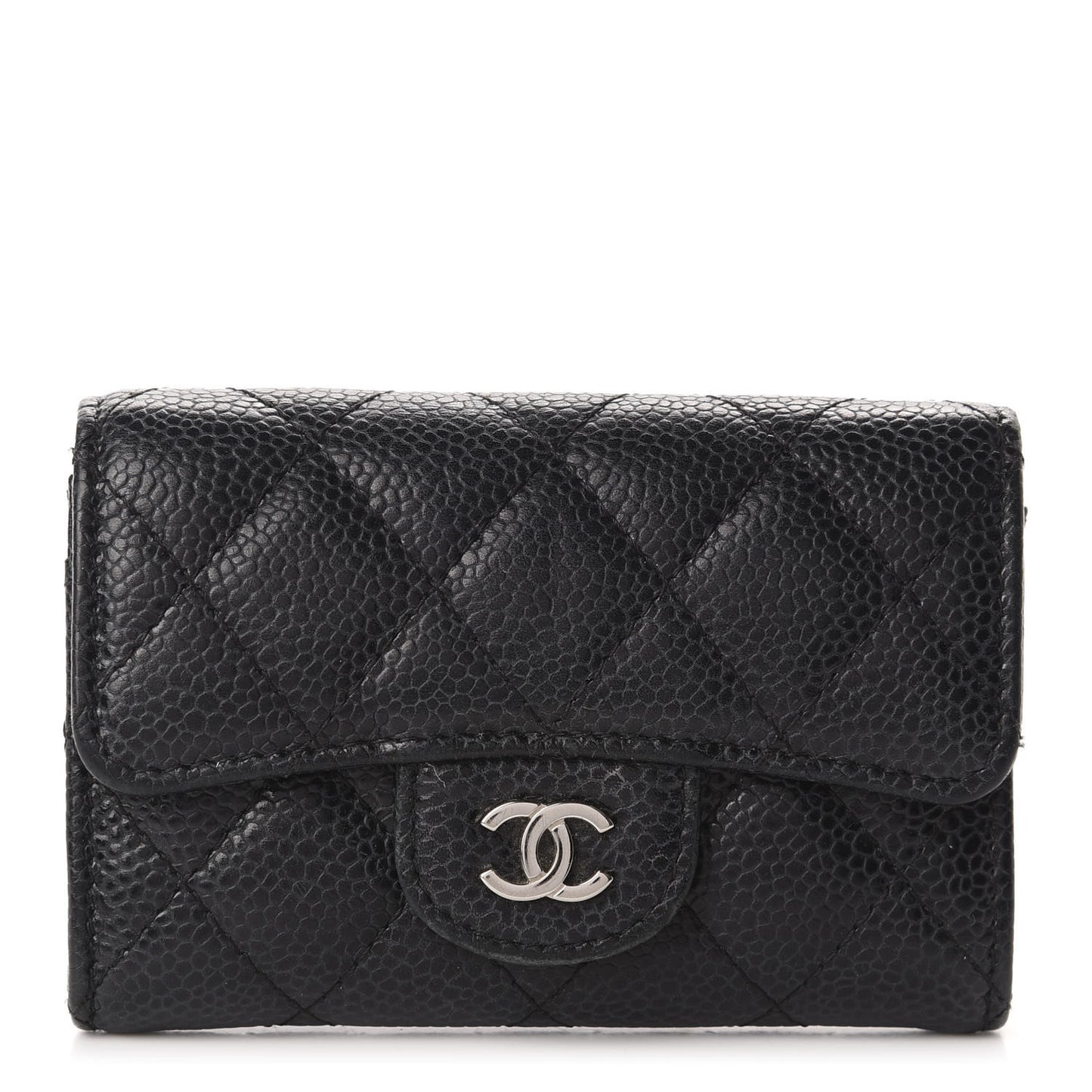 Caviar Quilted Flap Card Holder Black