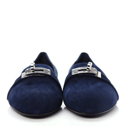 Hermes Velvet Goatskin Pegase Ballerina Flats 37 Marine 2 of 10