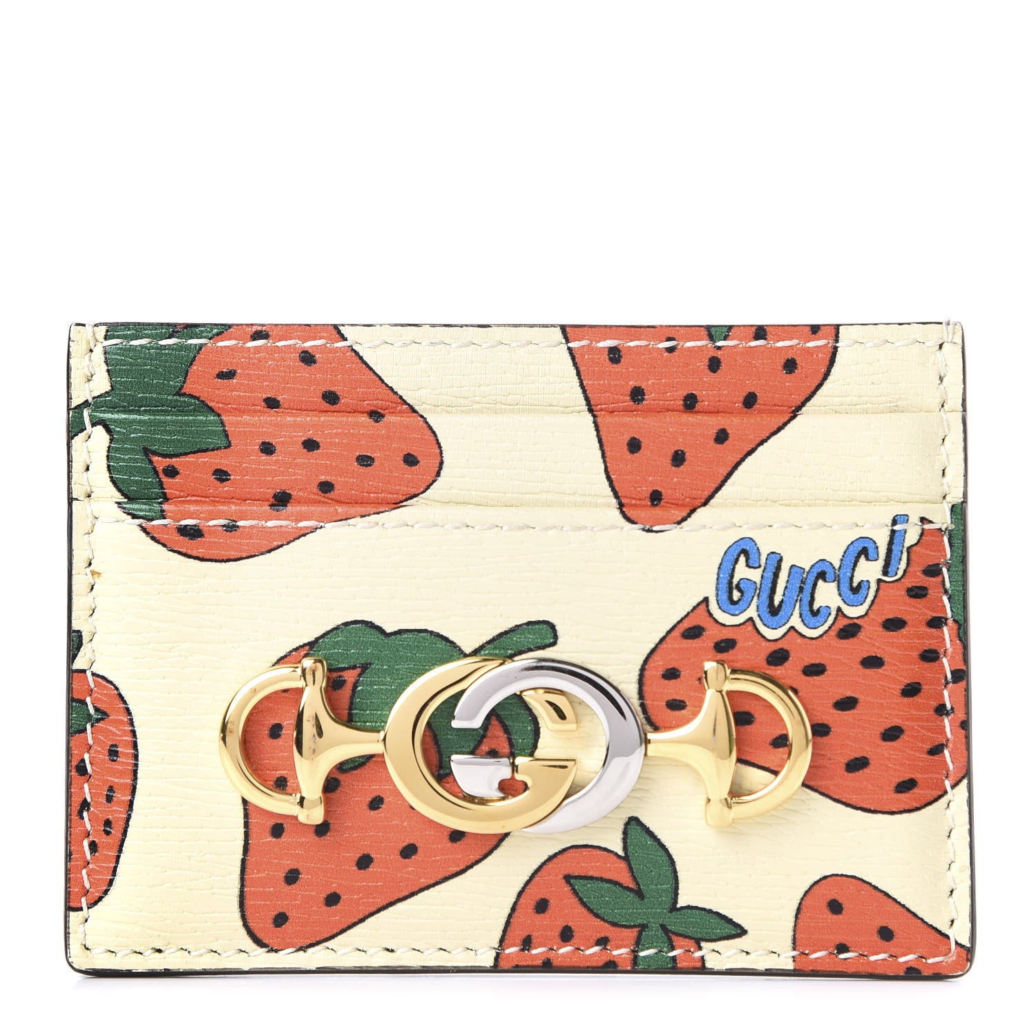 Gucci Calfskin Strawberry Print Zumi Case Case Ivory Red 1 of 8