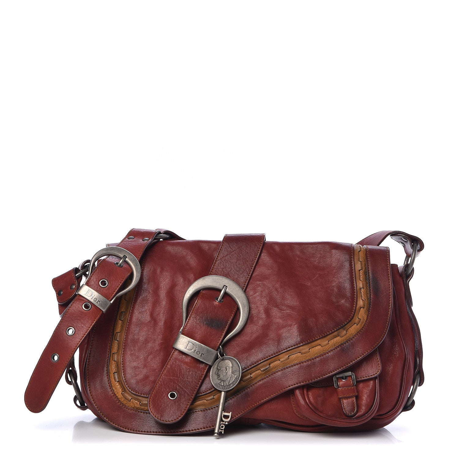 Christian Dior Calfskin Medium Gaucho Double Saddle Bag Red 1 of 13