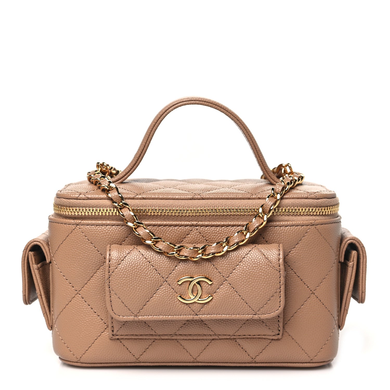 Chanel Caviar Quilted Polly Pocket East West Top Vanity With Chain Brown 1 of 10