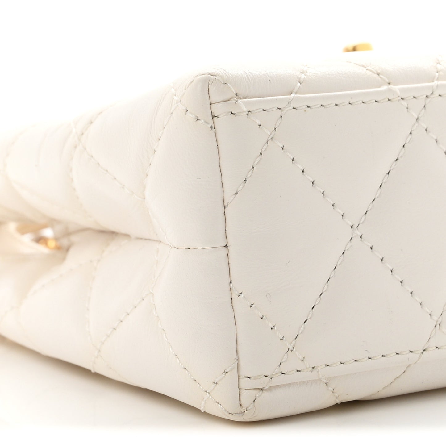 Shiny Aged Calfskin Quilted Nano Kelly Shopper White