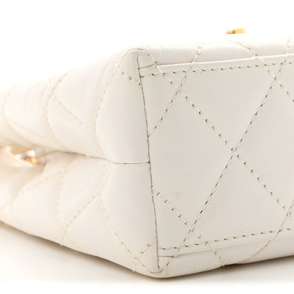 Chanel Shiny Aged Calfskin Quilted Nano Kelly Shopper White 9 of 10