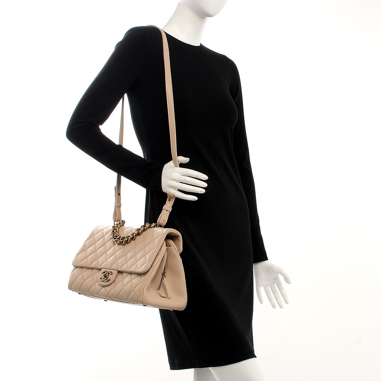 Chanel Shiny Sheepskin Quilted Large Trapezio Flap Beige 2 of 7