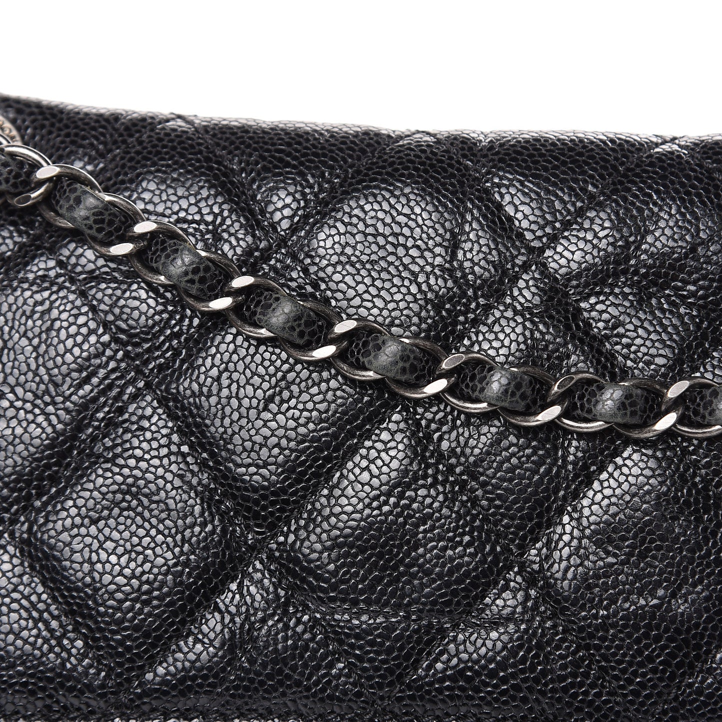 Crumpled Grained Calfskin Jumbo CC Crave Flap Black